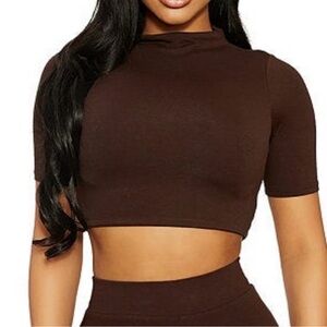 NWT: Naked Wardrobe Crop Mock Top (Chocolate)